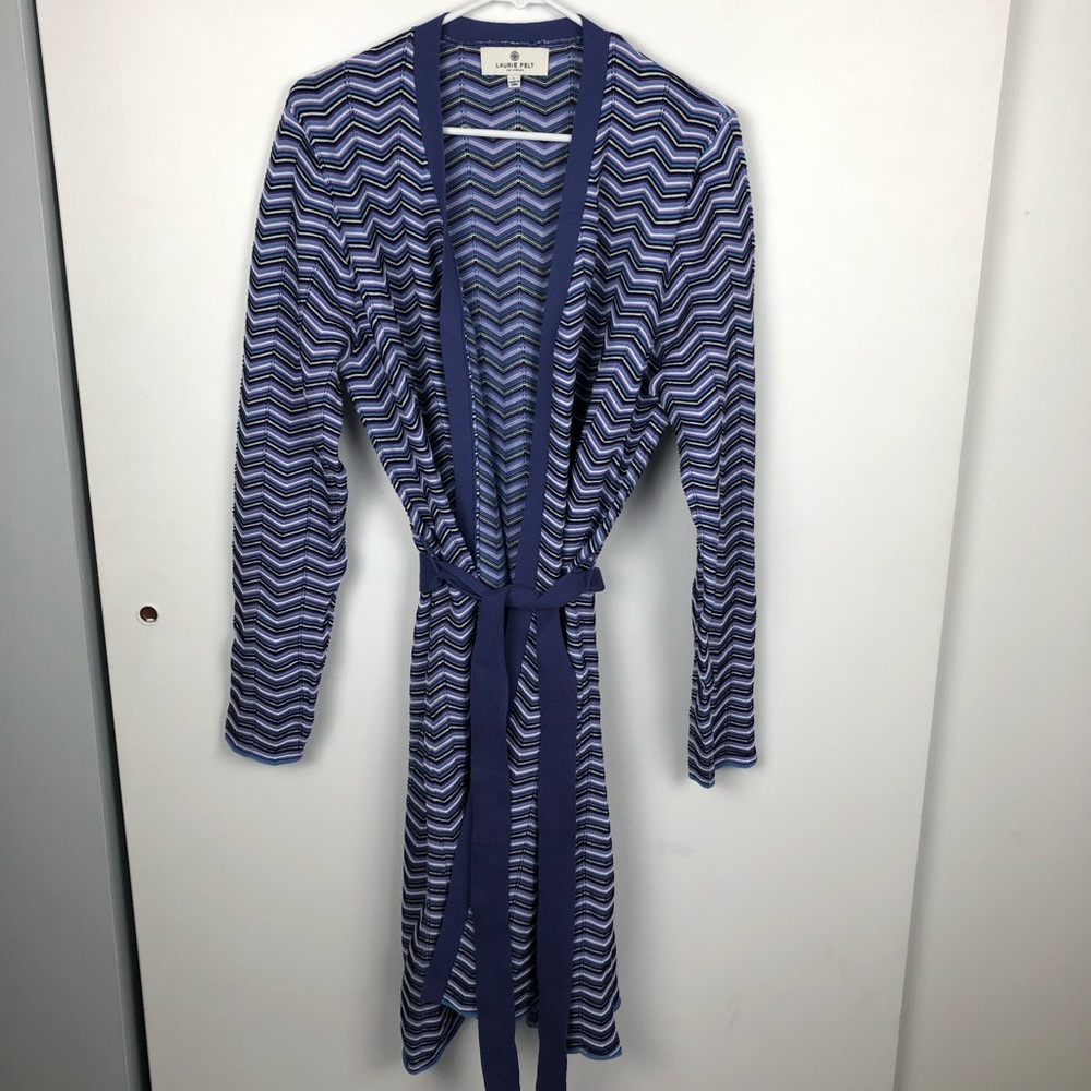 Laurie Felt Open Front Long Cardigan Chevron Pattern Size Large L - Picture 3 of 6
